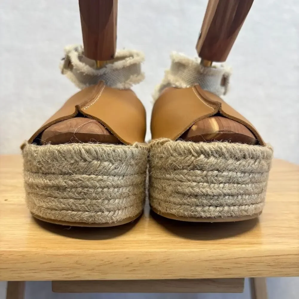 Zara Rope Sandals Platform Espadrille Ankle Buckle Tan Leather Sandal EU 39 US - Picture 6 of 13